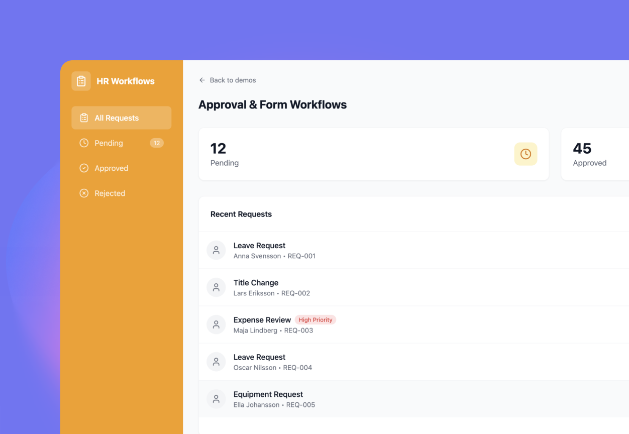 Approval and form workflow with recent requests